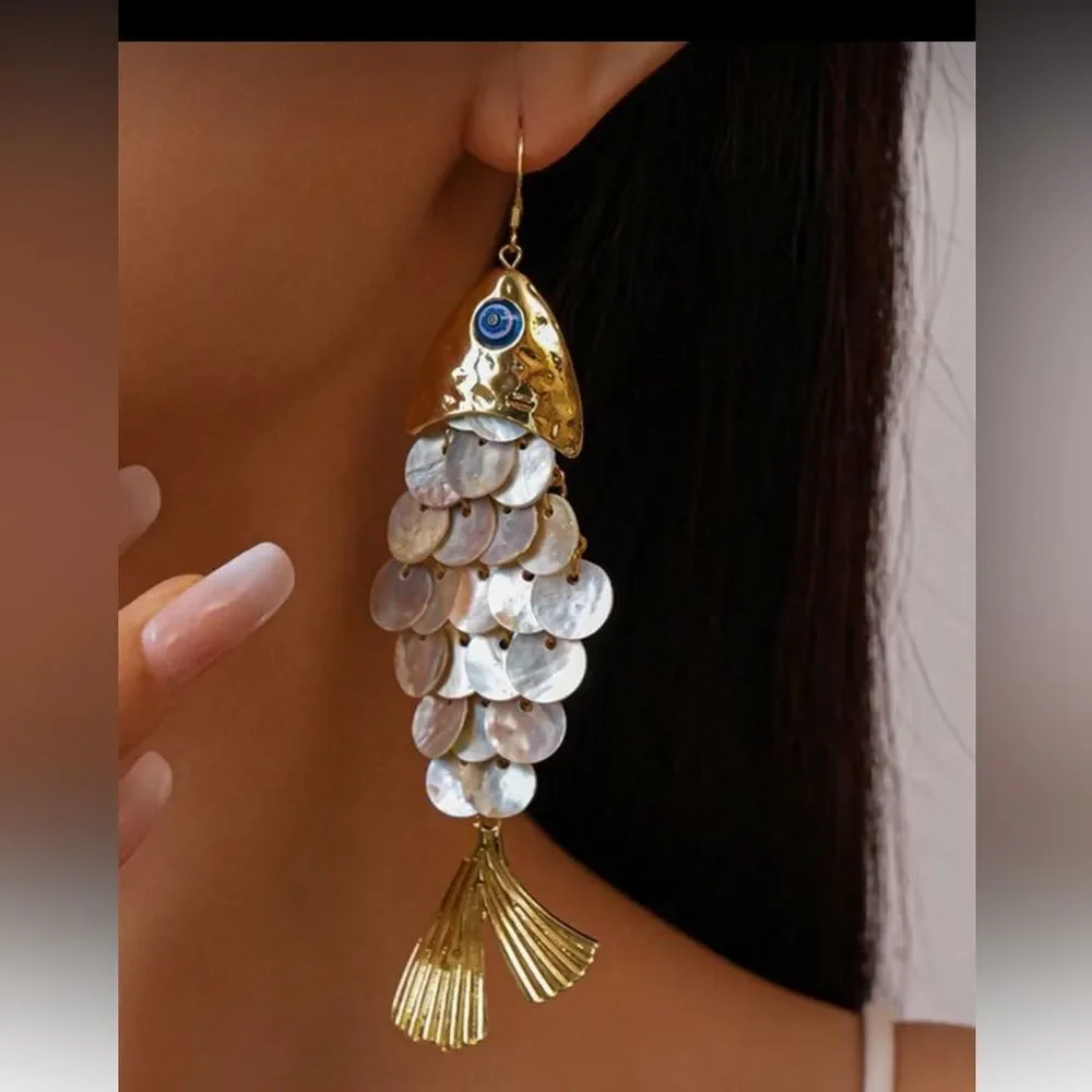 Gold and Silver Fish Scale Earrings R318